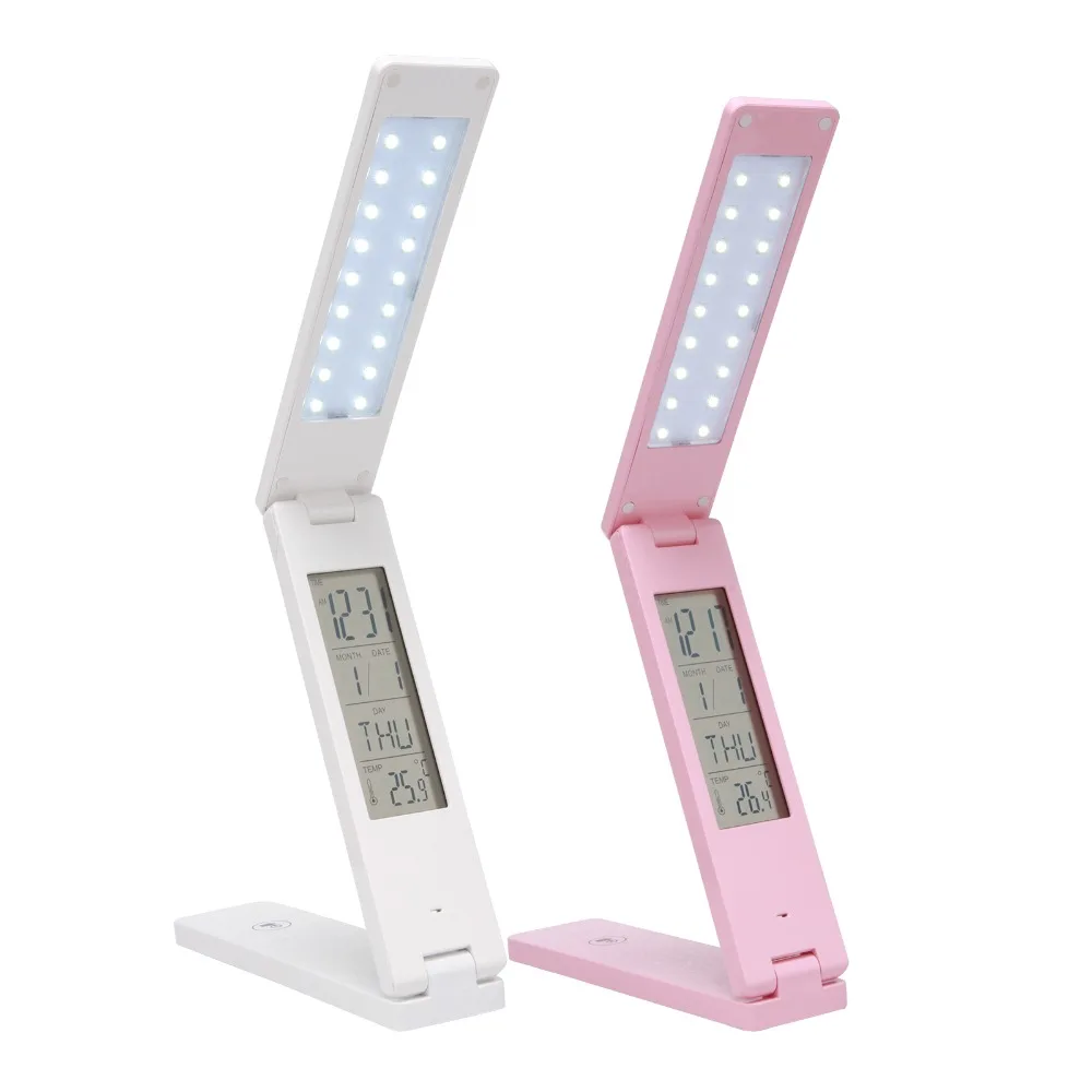 

Dimmable Protect Eyesight Study Foldable Reading Table Lamp Light Touch Control Calendar Alarm Clock Temperature Led Desk Lamps