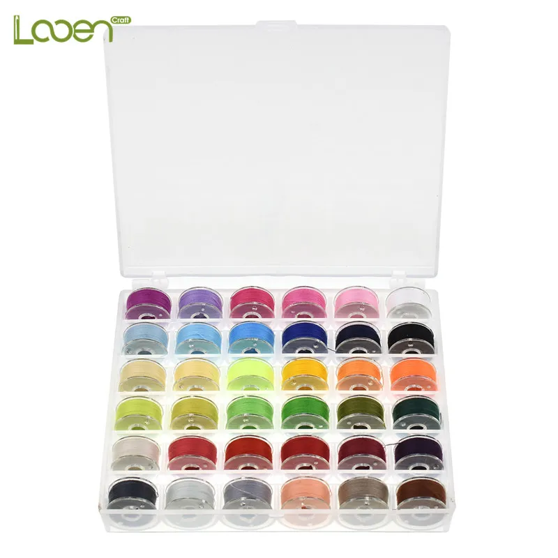 

36 Pcs Looen Colorful Sewing Thread High Quality Clear Plastic Machine Bobbins Embroidery Pre-wound Bobbins Thread Kit With Box