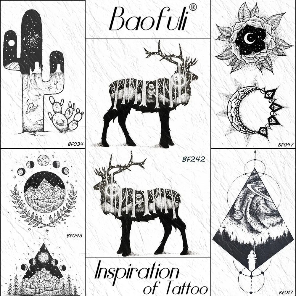 BAOFULI реалистичные лесные лося Moose Antlers Временные татуировки стикер галактика
