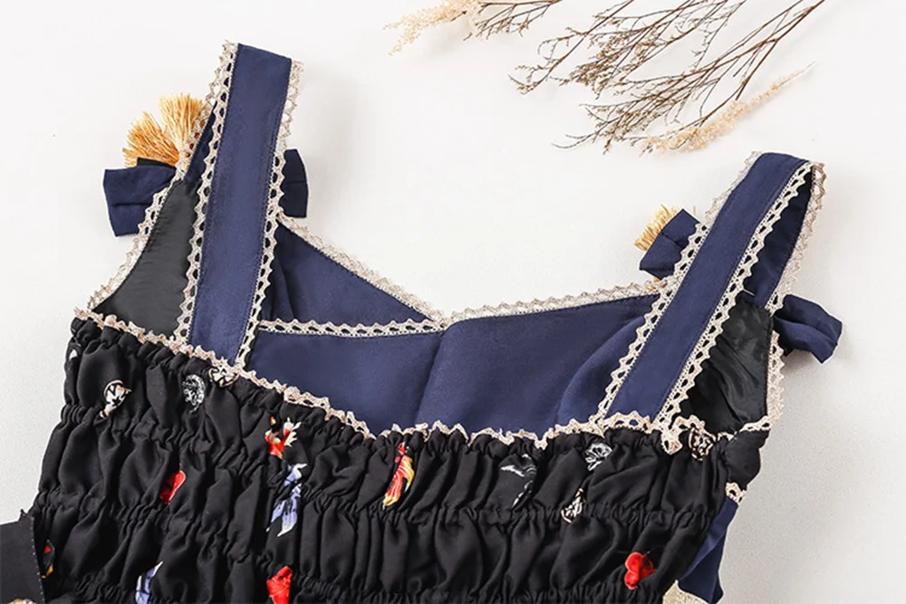

Girls Japanese Lolita Dress Fantasy Vintage Style Suspender Sleevless Bow Goldfish Print Costume