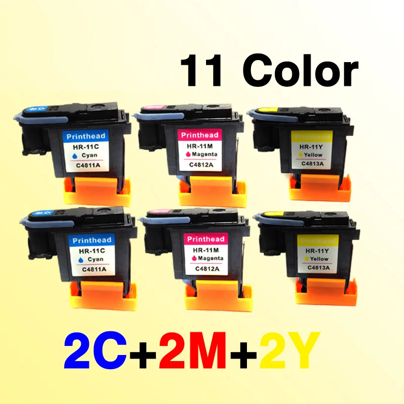 6 шт. цветная печатающая головка совместимая с hp11 C4811A C4812A C4813A cyan magenta желтый |