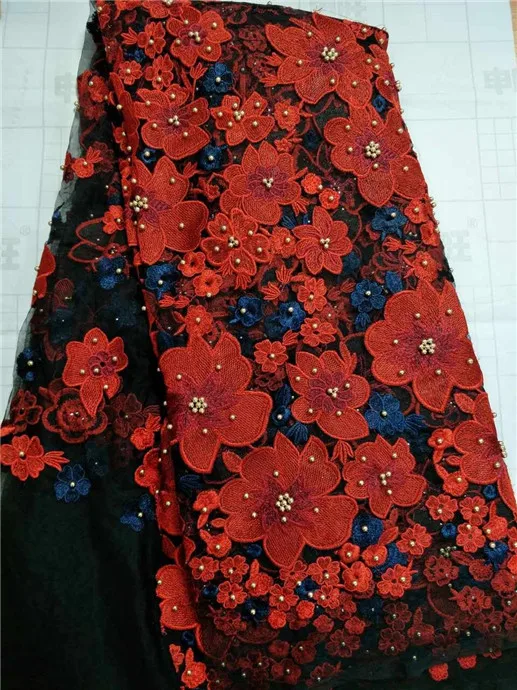 Новая африканская кружевная ткань 2017 вышитая нигерийская красно черная