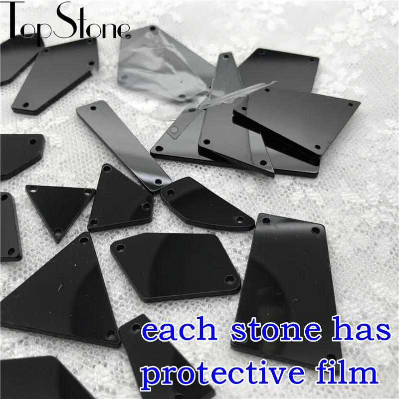 Зеркальная пришивка TopStone Black Jet стразы 30 форм с плоской задней поверхностью