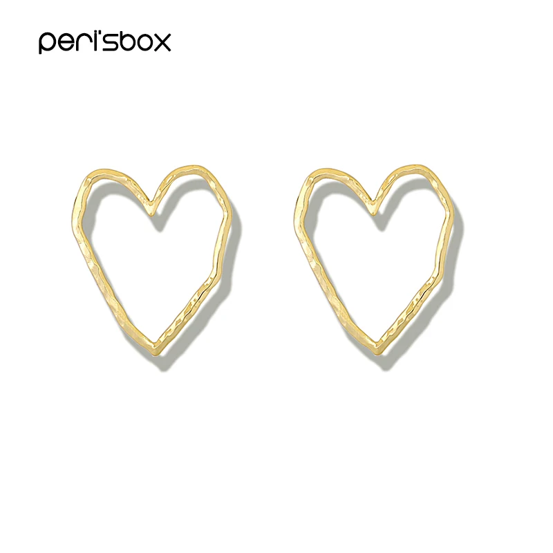 Gold Heart Серьги Peri'sBox золотого и серебряного цвета, круглые серьги в форме сердца для женщин, минималистичные геометрические серьги, серьги-кольца - Окраска металла: Gold Heart