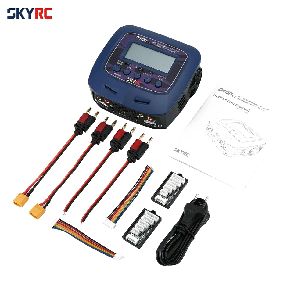 Skyrc D100 V2 Зарядное устройство двухканальный AC/DC LiPo 1-6s 2x100 Вт двойной с Bluetooth баланс зарядное устройство разряда для Lipo литий-ионный аккумулятор