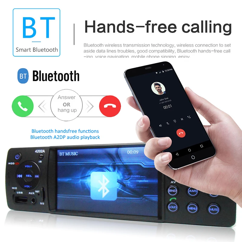 4 дюйма Зеркальное соединение Автомагнитола 1 Din Bluetooth Авторадио MP5 Видеоплеер MP3 USB TF Aux Remotes Головное устройство PHYEE 4202A