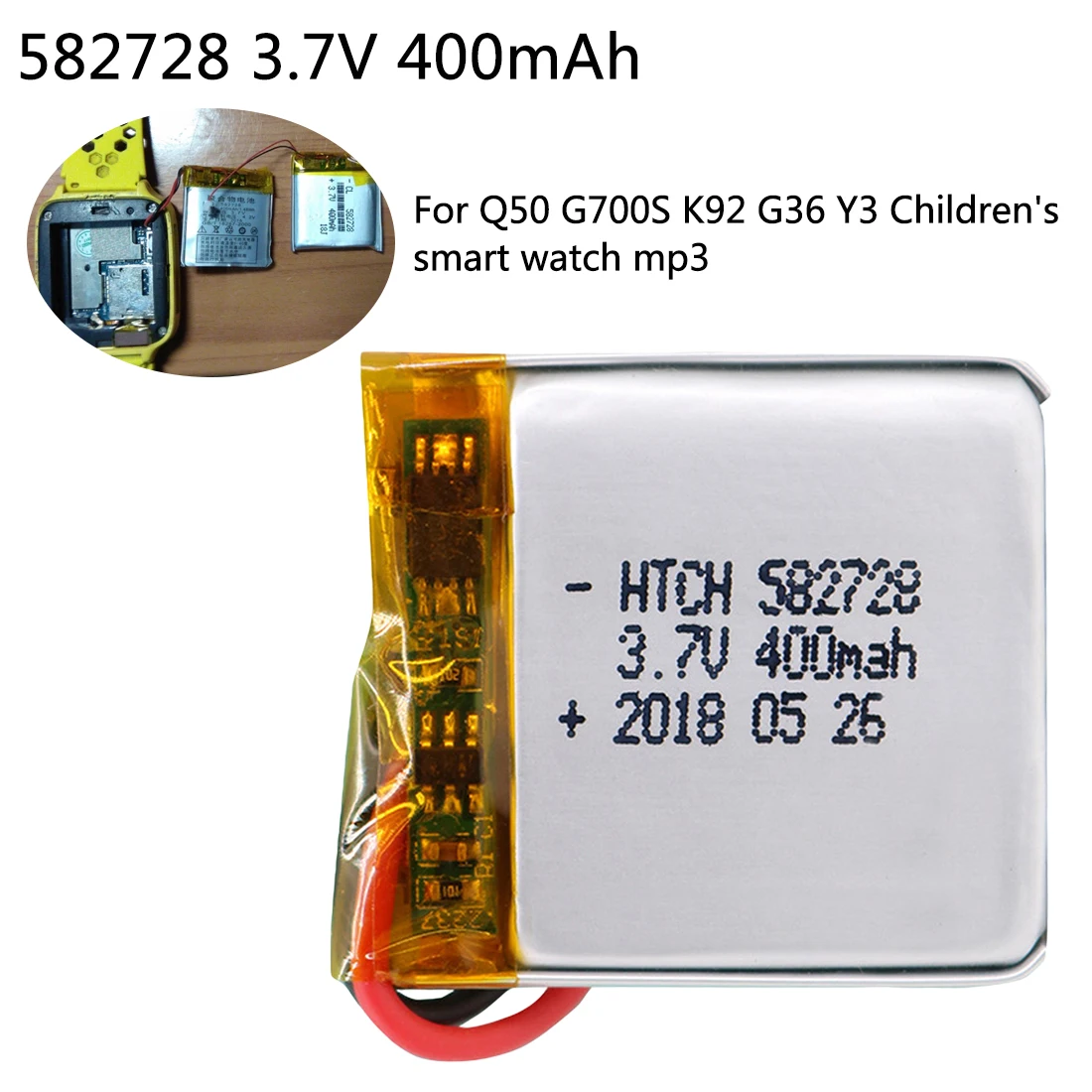 400mAh 3,7 V 582728 перезаряжаемый литий-полимерный литий-ионный аккумулятор для Q50 G700S K92 G36 Y3 Детские умные часы MP3 Bluetooth гарнитура