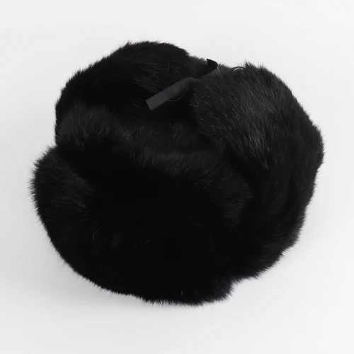 Black Новое поступление русском кролика Охотник на пушных зверей Шапки для Для мужчин плотная зимняя куртка на хлопковом подкладе для мальчиков шапки из натурального кроличьего меха, развивающий коврик для ползания на открытом воздухе бомбардировщик шапка из настоящего меха - Цвет: Black