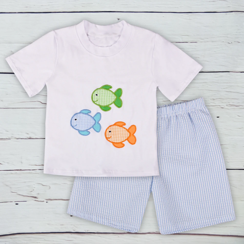 boys clothes Spring Summer t shirt set Short Sleeve Boutique Children Embroidery Cotton Boy Outfit kids 2BK802-020 |