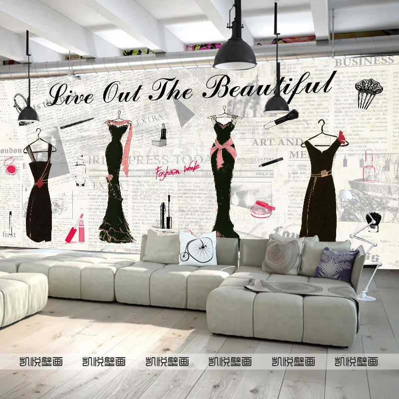 

Custom 3d mural 3D Modern creative personalized hand painted wallpaper fashion dress wedding dress shop clothing store mural