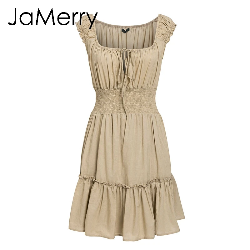 JaMerry Boho винтажное кружевное однотонное мини-платье для женщин хаки короткая