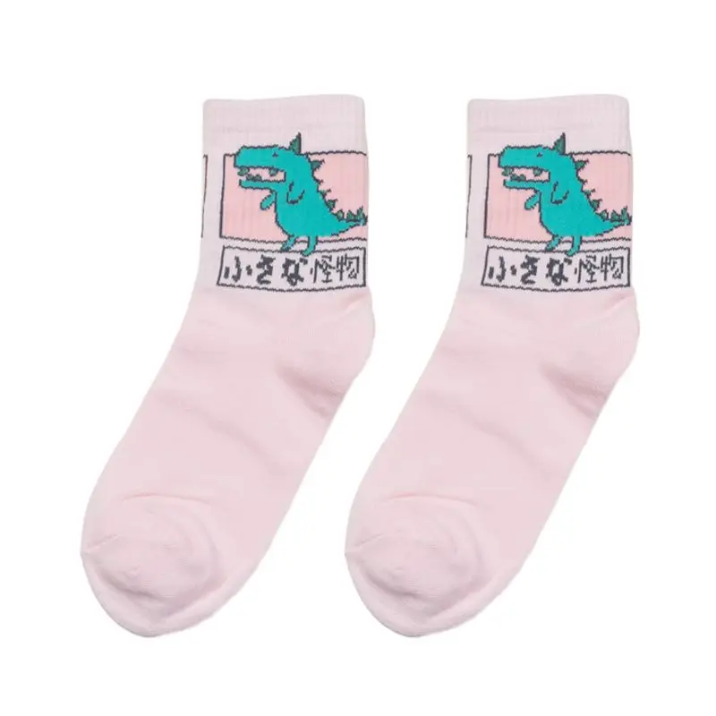 Dinosaur Pink Женские Унисекс Harajuku Забавный мультяшный Кот динозавр мороженое японский принт Длинные хлопковые носки для студентов - Цвет: Dinosaur Pink