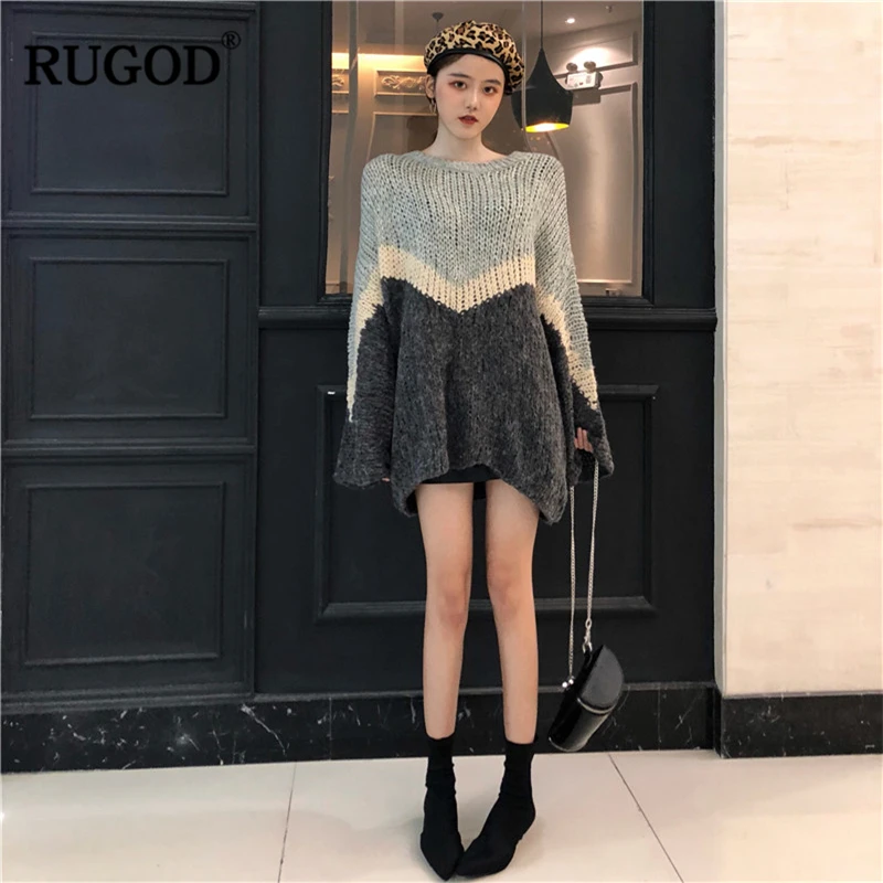 Женский свитер с круглым вырезом RUGOD повседневный однотонный свободный длинный