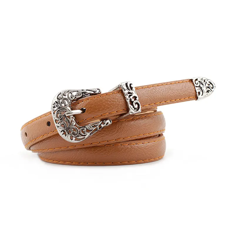The latest retro pin buckle belt Korean version of Joker ladies pu belts fashion decorative carved faux leather | Аксессуары для