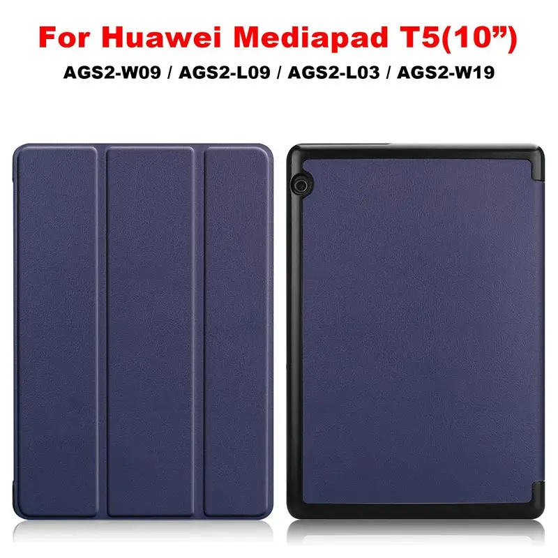 Чехол для huawei Mediapad T5 10,1 8 дюймов, ультра тонкий умный Магнитный кожаный флип-чехол, чехол для huawei T5 1" 8", чехол для планшета - Цвет: T5-10 inch Darkblue