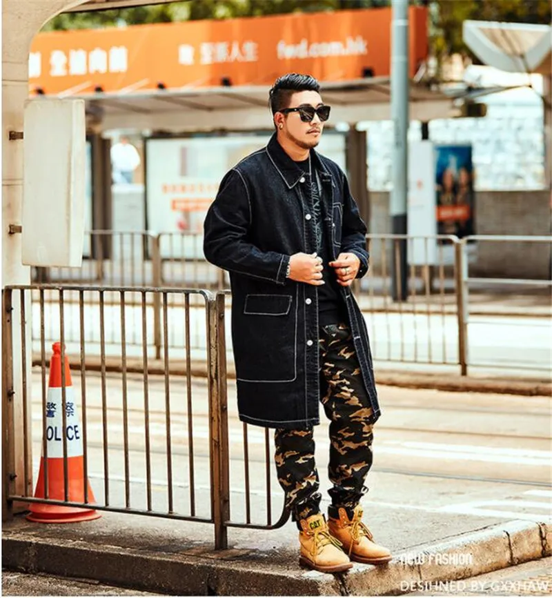 Большие размеры, XXL-7XL, Мужская джинсовая ветровка, осенне-зимние модели, длинная куртка, брендовая повседневная куртка