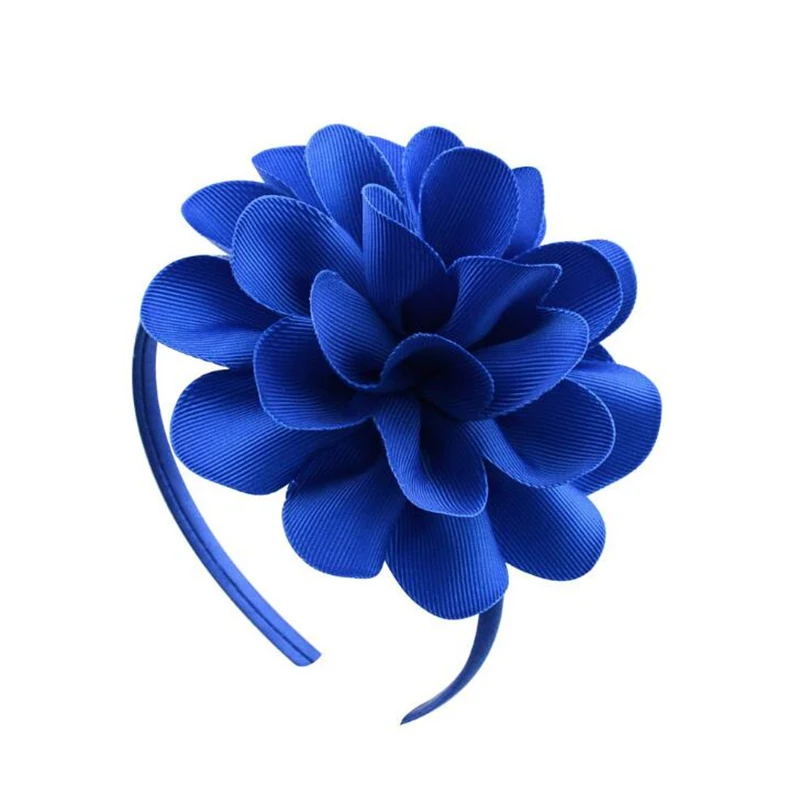 Sapphire Blue 1 шт., детская одноцветная многослойная повязка для волос с большим цветком и бантом для девочек, повязка на голову, милые вечерние головные уборы для девочек на каждый день - Цвет: Sapphire Blue