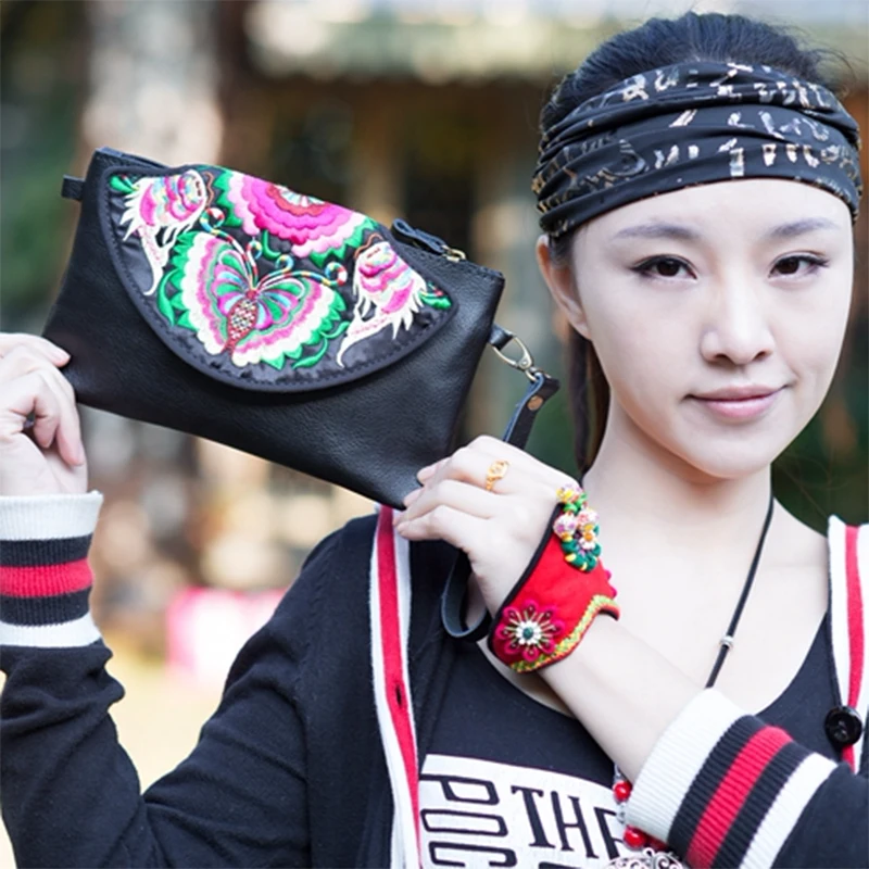 Китайский Hmong Цветочные ПУ кожа вышитые сумки женские мессенджеры этнические