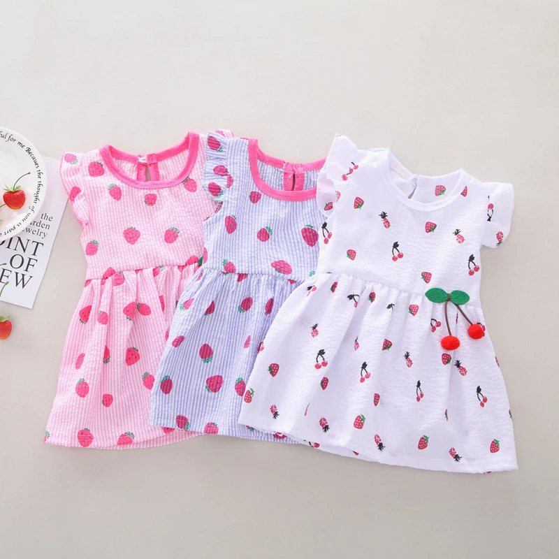 Toddler Baby Kids Girls Princess Dress Casual Clothes Fly Sleeve Fruit Strawberry Print Summer Girl | Детская одежда и обувь