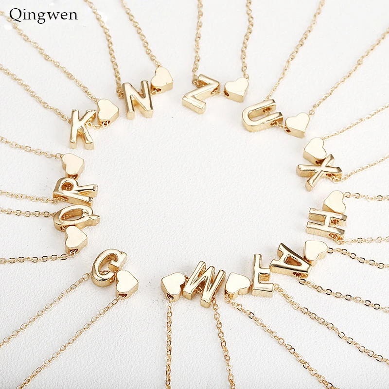 Qingwen модное ожерелье с буквенным принтом в виде сердца колье надписью Подвеска