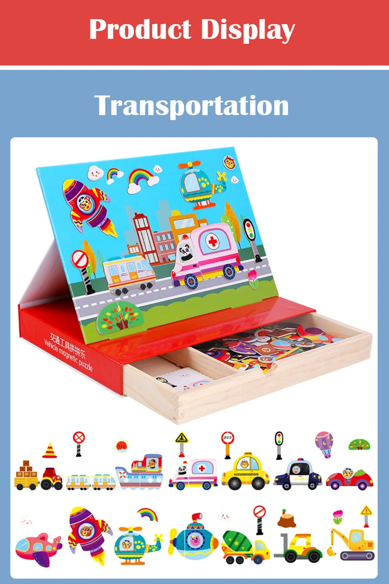 NEW Magnet Puzzle Toys Kids Educational Toys Animal Traffic Dressing Face Game Set Reusable Stickers for Children Art Draft Gift