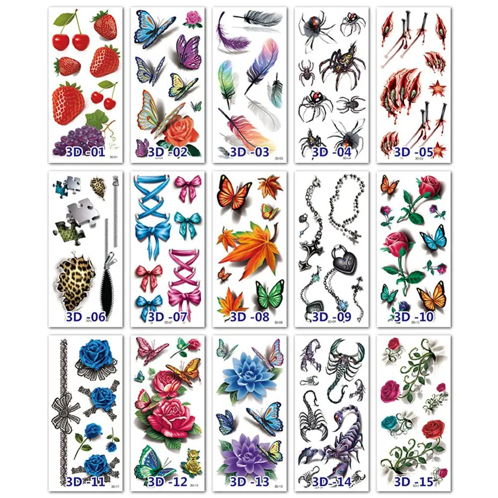 15 шт. полный комплект хит водонепроницаемые наклейки для татуировок красивые
