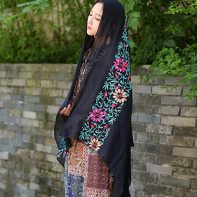 2019 Горячая Мода хлопок Подсолнух вышивка шарф новый дизайн шаль шарфы мягкие