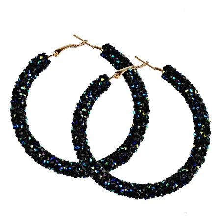 Black Роскошные богемные большие круглые серьги YUKAM, креольские серьги с черными кристаллами, круглые серьги-петли для женщин, свадебные ювелирные изделия Brincos - Окраска металла: Black