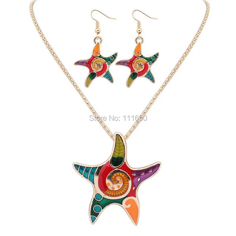 Newest oil drip animal design colorful starfish jewelry set 1set/pack | Украшения и аксессуары