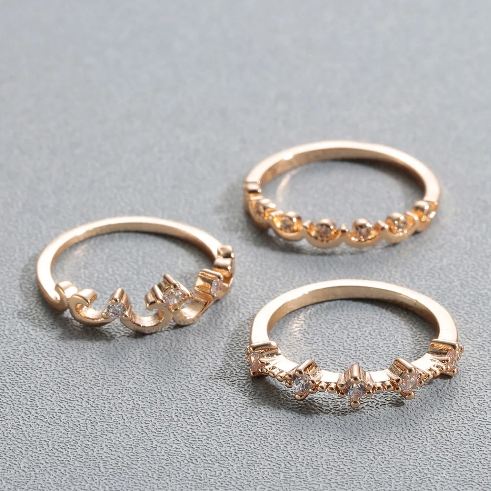 3 PCS/set Gold Fill Knuckle Crystal Finger Ring Set Crown Rings Boho Bohemia Above for women Fashion Jewelry | Украшения и
