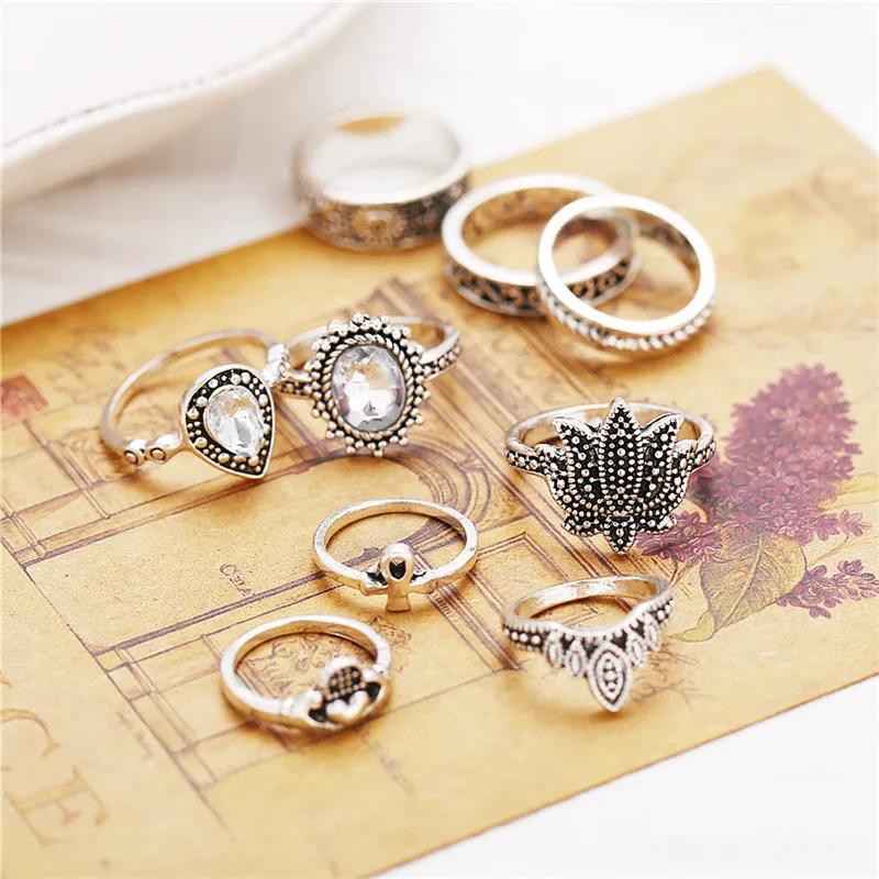 Женское Винтажное кольцо Bague Femme богемное с геометрическим цветком и кристаллами