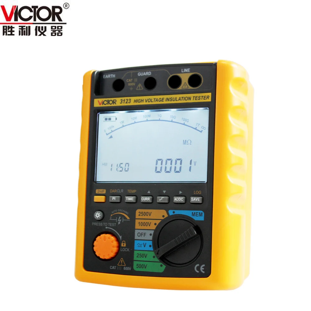 Высоковольтный мегомметр Victor VC3123 цифровой тестер сопротивления изоляции 250 В ~ 2500