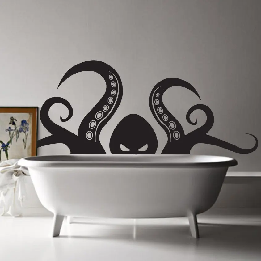 Настенная Наклейка страшная голова осьминога с щупальцами морское существо