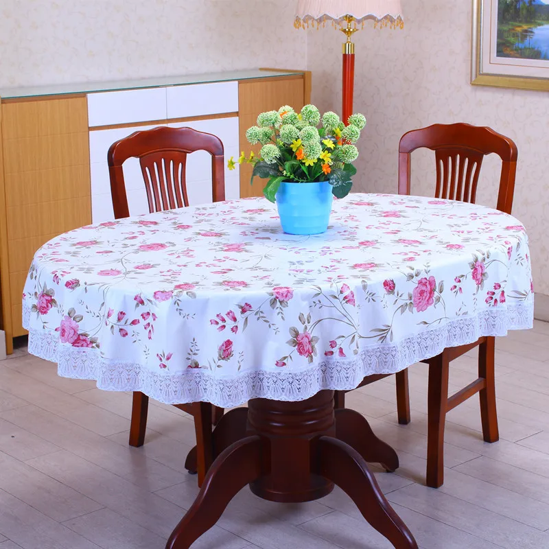 

1Pcs 137cmx182cm Thicken Oval Pastoral Style Wave lace PVC waterproof Anti-oil tablecloth home/hotel table cover decoration