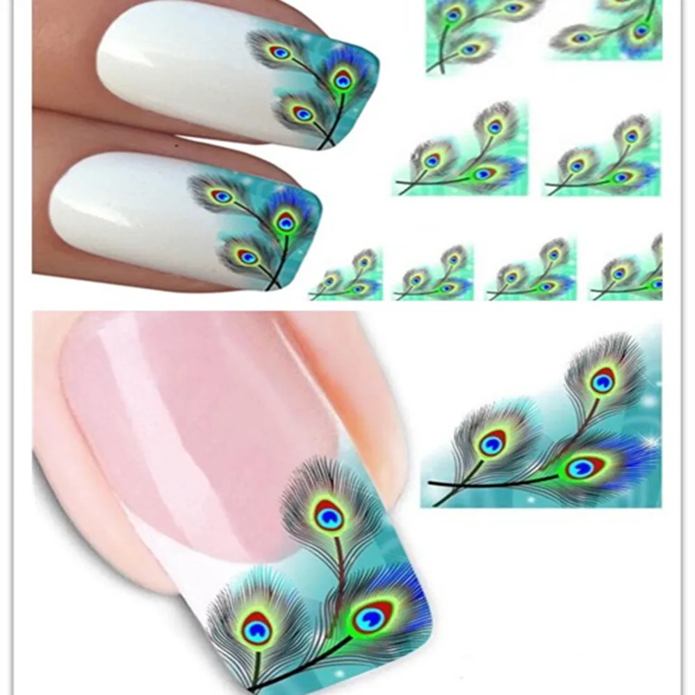 3 листа DIY Peahen перо для ногтей Обертывания 3D стикер s переводная вода наклейка