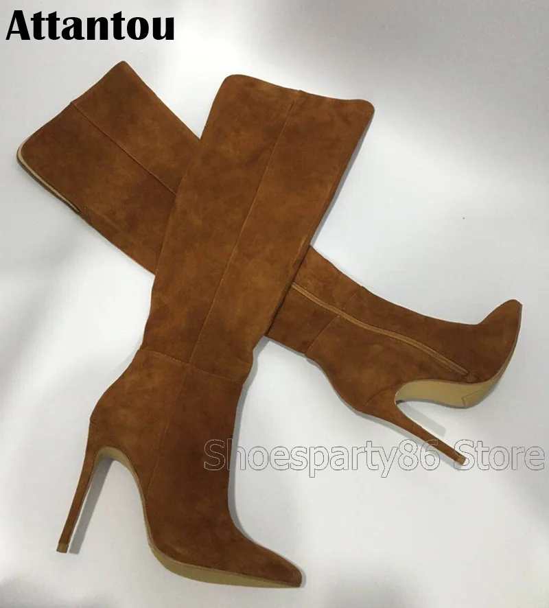 

New designer women winter shoes suede leather over the knee thin high heels sexy party boot plus size