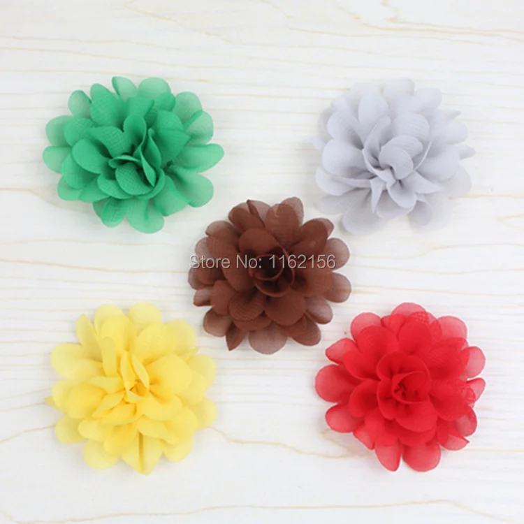Оптовая продажа мини цветок из шифона ткани 2 дюйма без заколок для волос один
