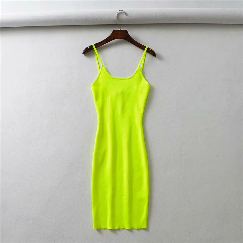 LUNDUNSHIJIA ФЛУОРЕСЦЕНТНОЕ стрейчевое вязаное мини платье для женщин пикантные