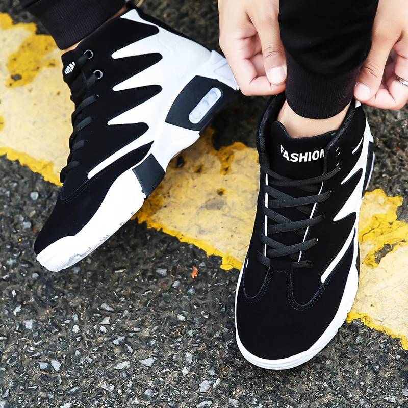 Spring Black and White Color Matching Korean Version of The Trend Sports High To Help Casual Running Men's Shoes | Обувь