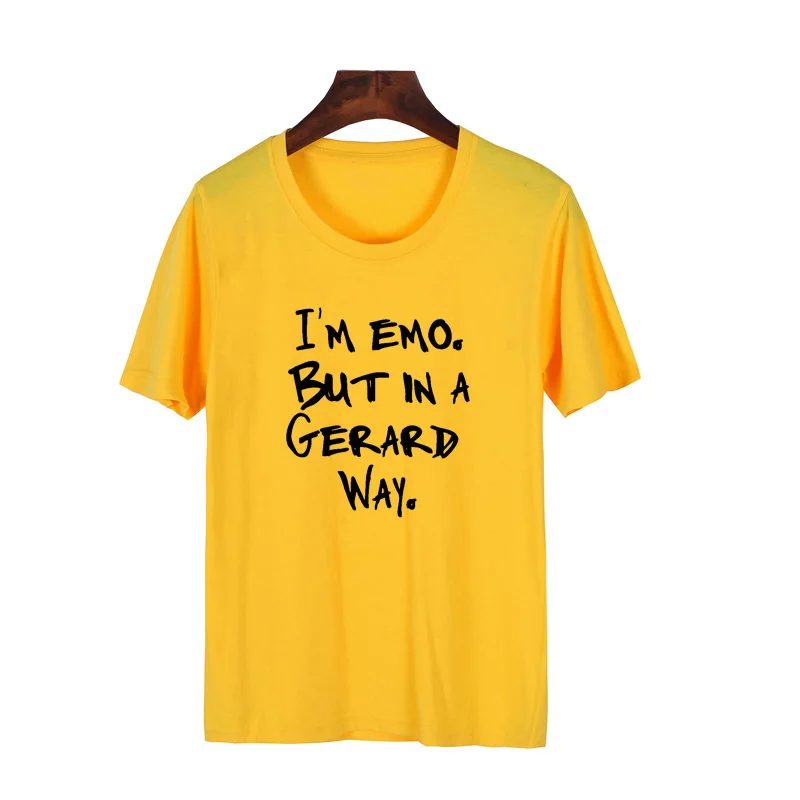 I'M Emo But In A Gerard Way футболка для женщин Harajuku круглый вырез хлопок короткий рукав лето забавная музыка футболка Mcr группа Fan Pun Топы - Цвет: yellow