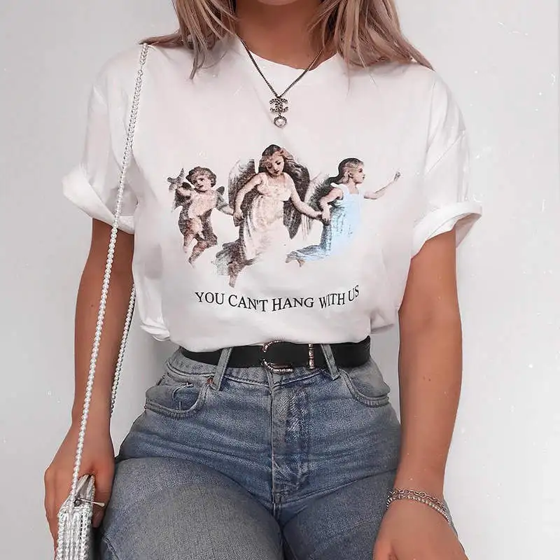 Женская футболка в стиле Харадзюку с принтом виде ангела летняя свободная