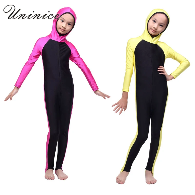 Детский цельный купальник мусульманский арабский женский с капюшоном хиджаб для