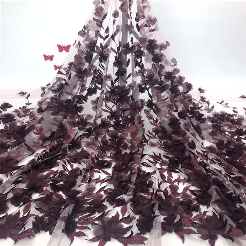 Элегантная желтая французская кружевная ткань высокое качество 3D цветы