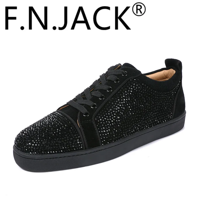 Модные кроссовки аутентичные черные замшевые и стразы Swarovski Луи Юниор F. N. JACK