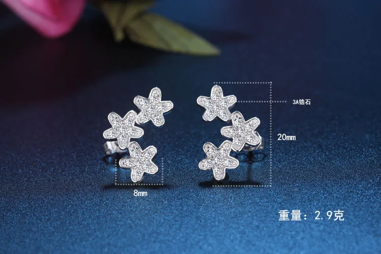 TJP блестящие женские серьги гвоздики из розового золота с кристаллами и цветами