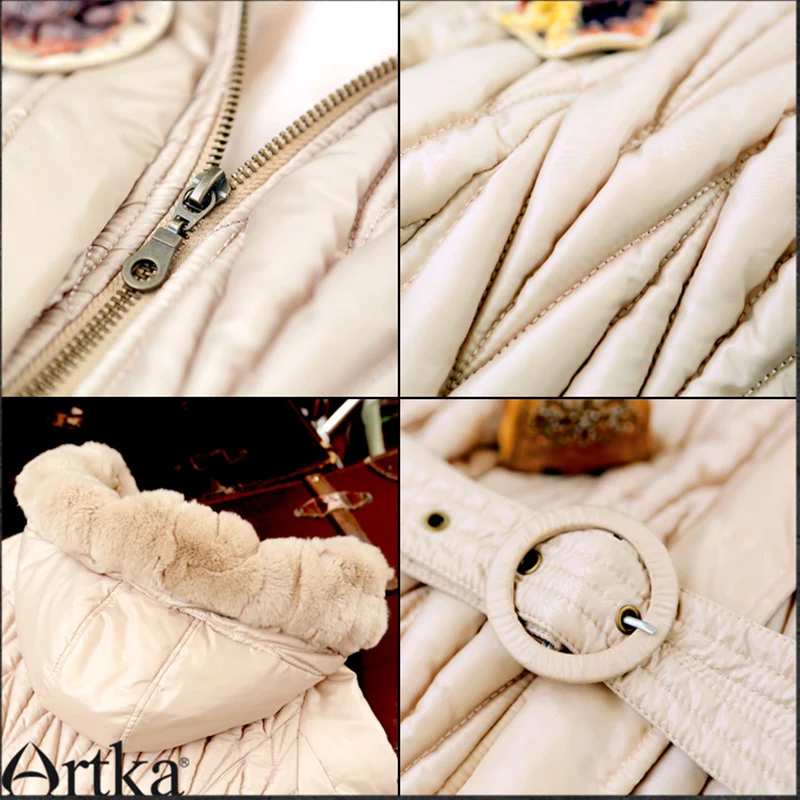 Женская парка с поясом ARTKA плиссированная ветровка капюшоном и меховым