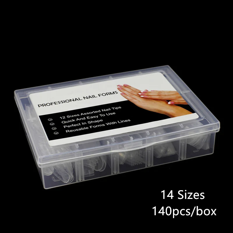 1 box 140 шт./кор. четкий двойной формы акриловый Фрезер для ногтей cо шлифовальными Системы УФ гель-лаки для ногтей формы полное покрытие Fasle Типсы со шкалой 14 Размеры маникюра и педикюра, фрезер - Цвет: 1 box