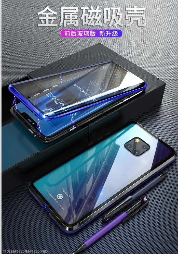 Защитный Магнитный чехол на 360 градусов для huawei mate 20Pro, магнитный стеклянный чехол для телефона huawei mate 20, чехол, аксессуары
