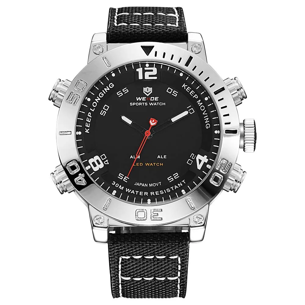 WEIDE часы люксовый бренд кварцевые часы спортивные цифровые nylong платье часы модные повседневные водонепроницаемые черные часы с будильником relogio - Цвет: Черный