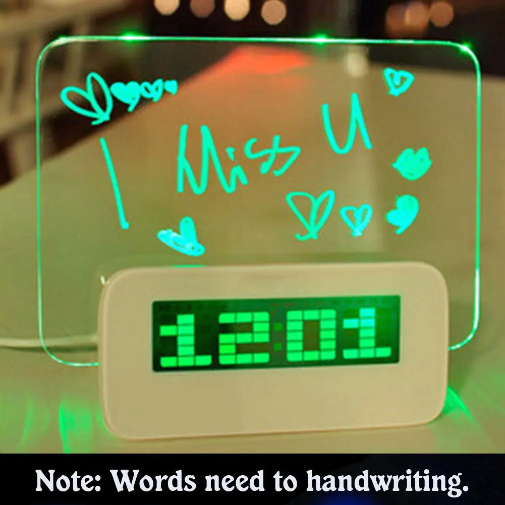 Флуоресцентный будильник синие светодиодные цифровые часы доска сообщений USB 4